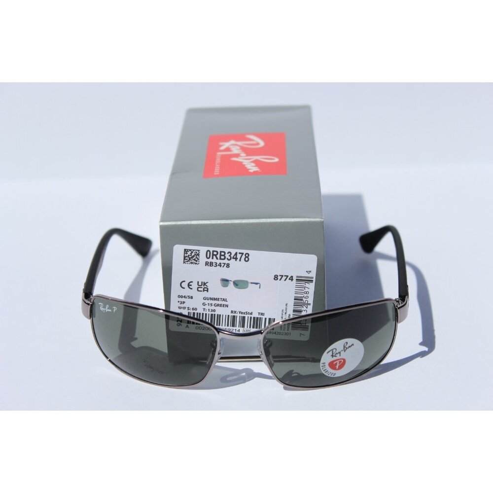 RAY-BAN RB3478 POLARIZED Sunglasses Gunmetal/G-15 Gray Green 004/58 NEW - Picture 10 of 11